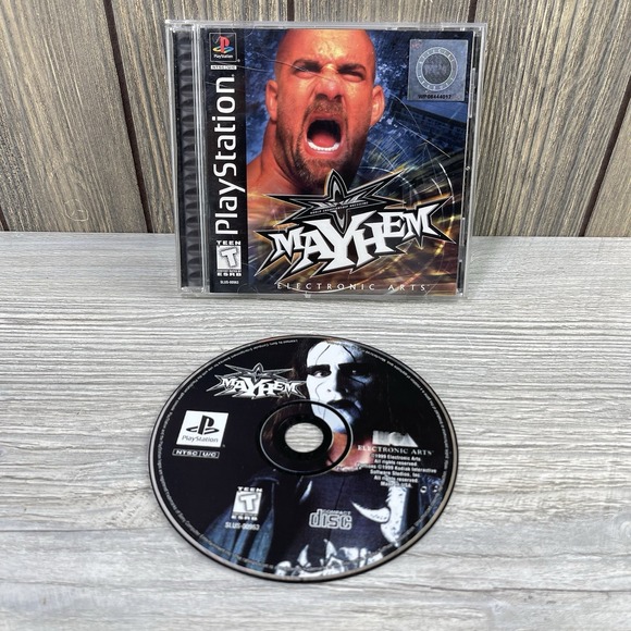 WCW Mayhem Sony PlayStation 1 PS1 Complete w/ Manual Black Label Tested - Picture 2 of 16